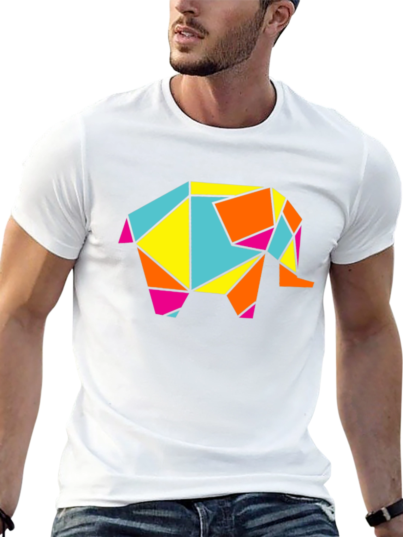 Geometric Elephant Graphic Tee - Modern Art Shirt