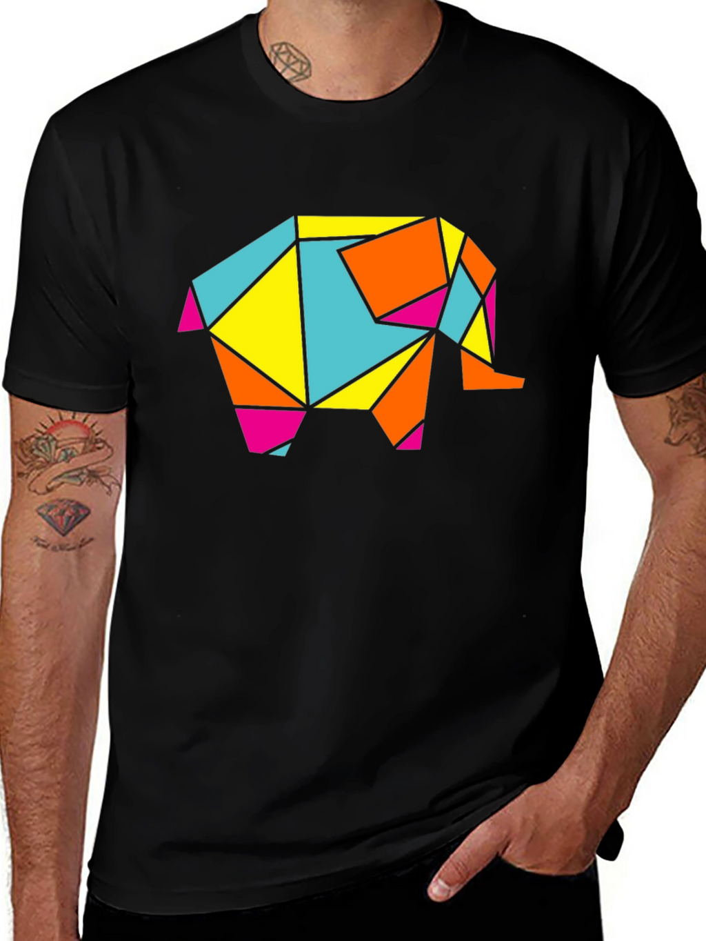 Geometric Elephant Graphic Tee - Modern Art Shirt