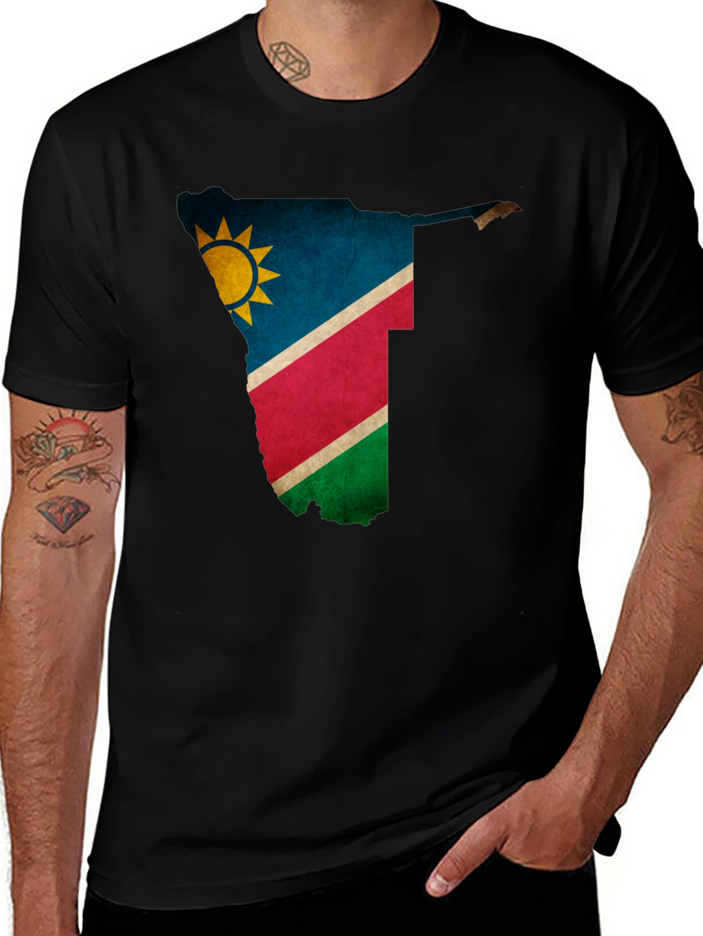 Namibia Flag Map Graphic Tee - Black