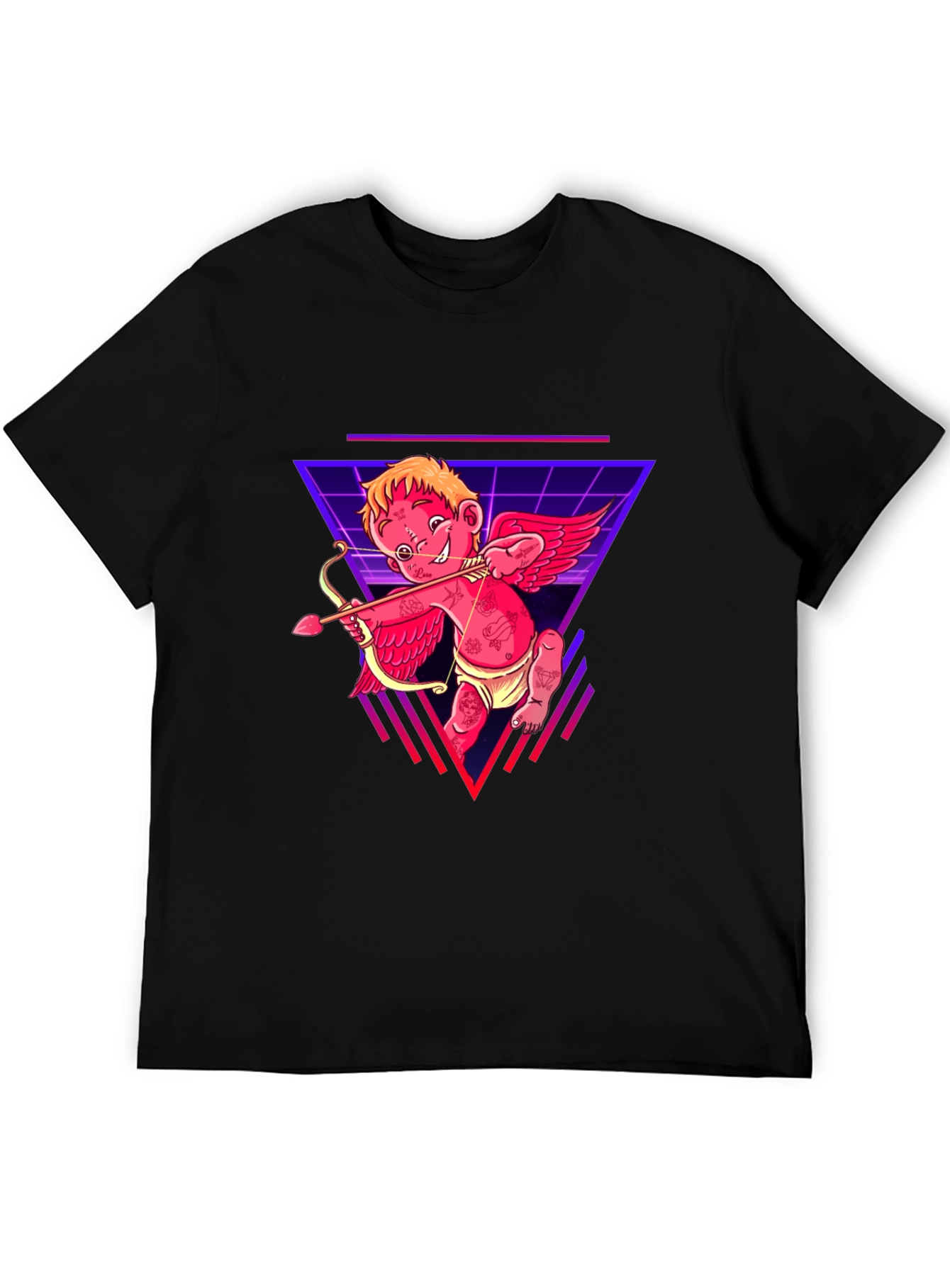 Cupid Graphic Tee - Black Cotton Retro Design