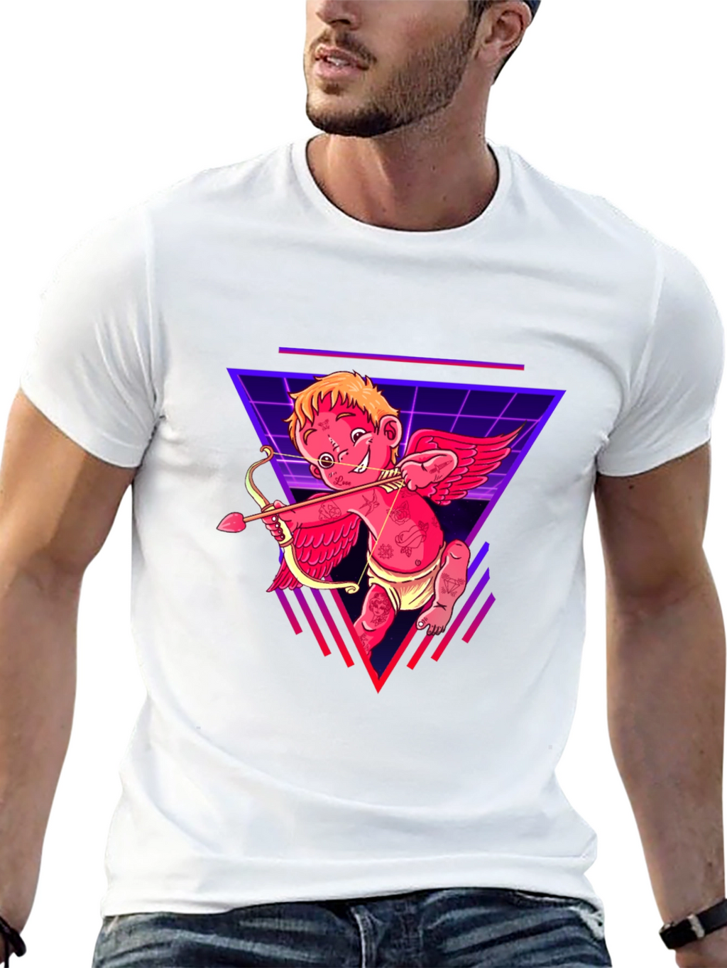 Cupid Graphic Tee - Black Cotton Retro Design