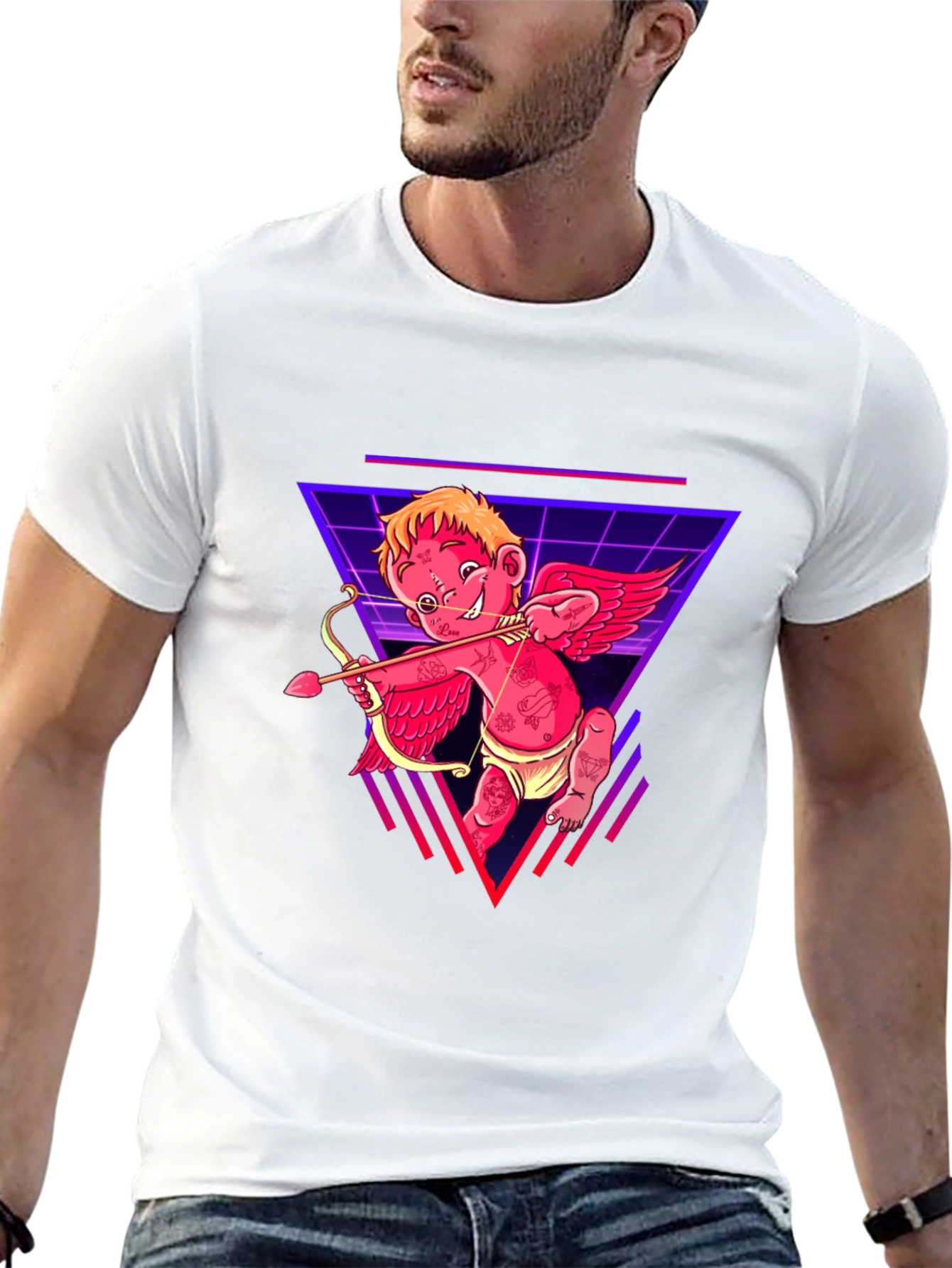 Cupid Graphic Tee - Black Cotton Retro Design