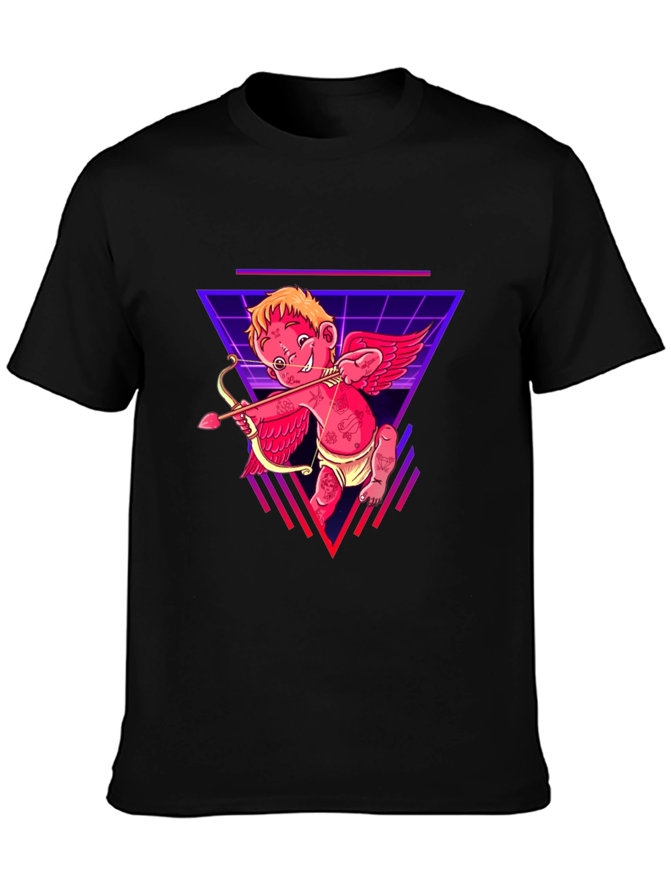 Cupid Graphic Tee - Black Cotton Retro Design