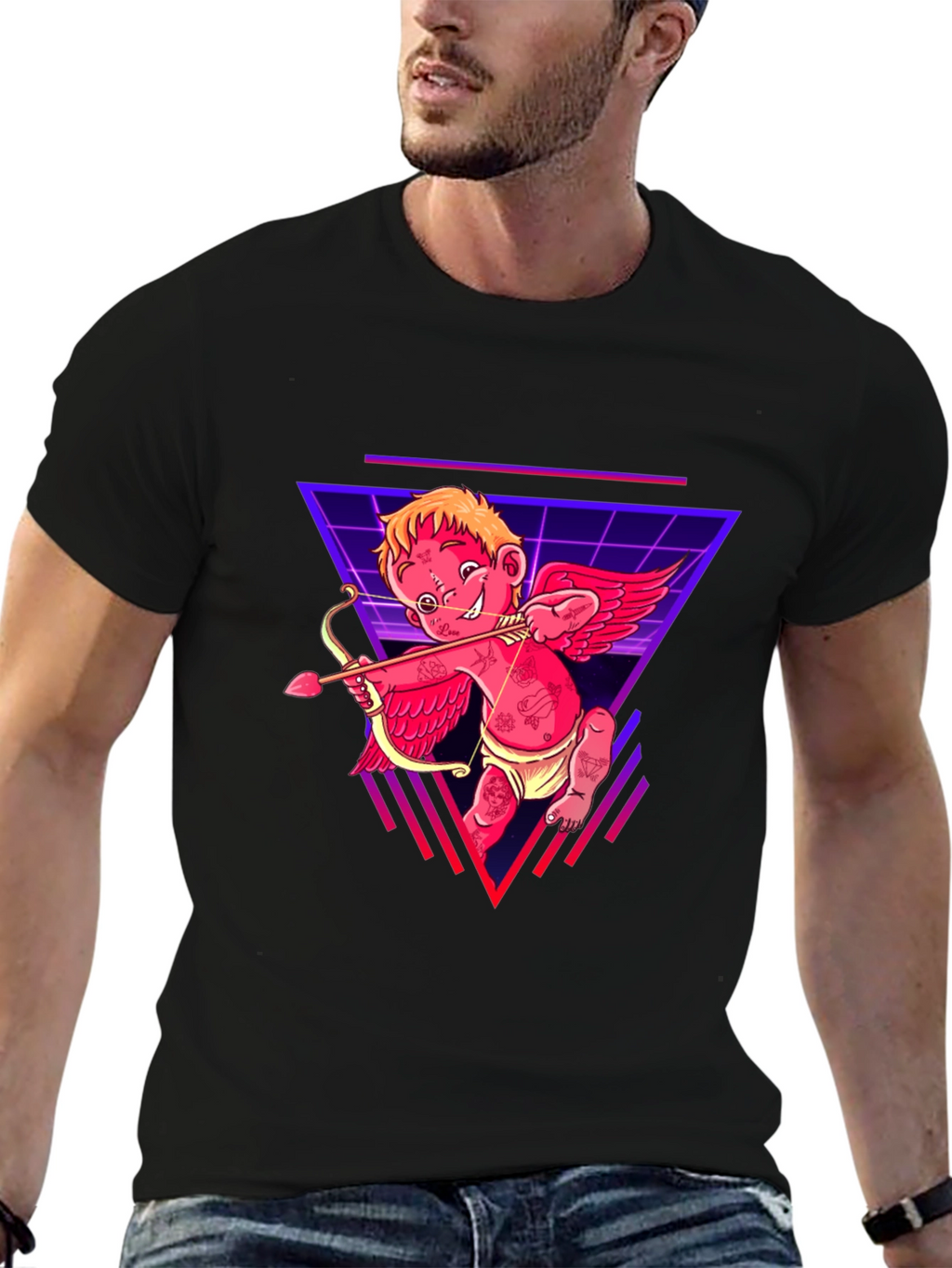 Cupid Graphic Tee - Black Cotton Retro Design