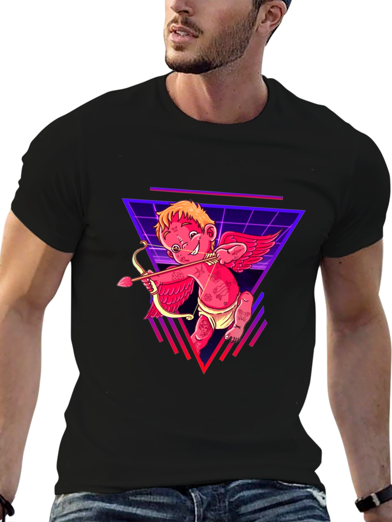 Cupid Graphic Tee - Black Cotton Retro Design