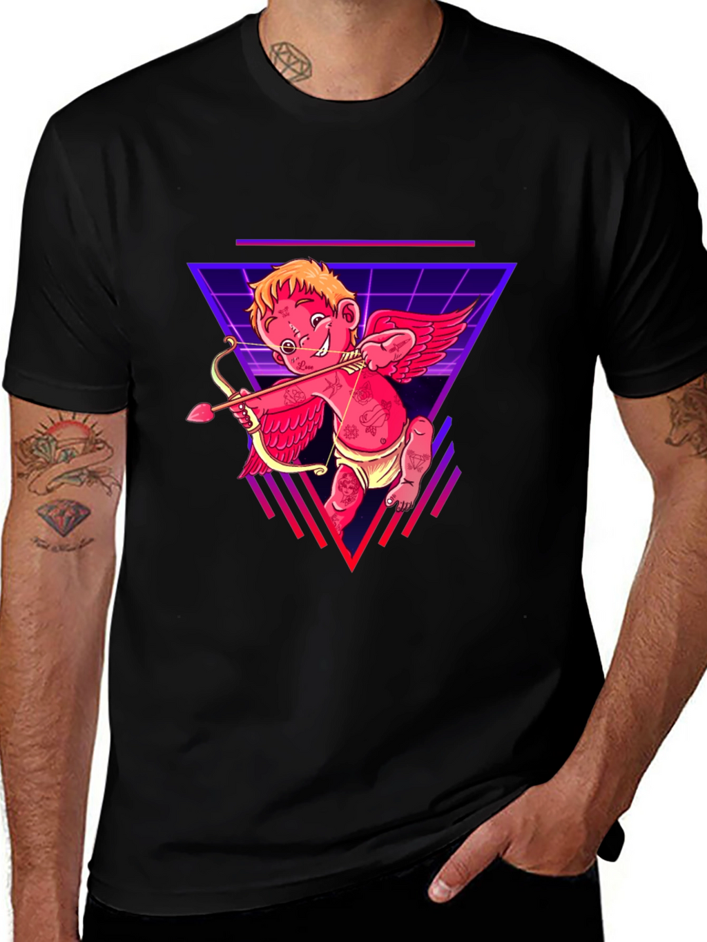 Cupid Graphic Tee - Black Cotton Retro Design