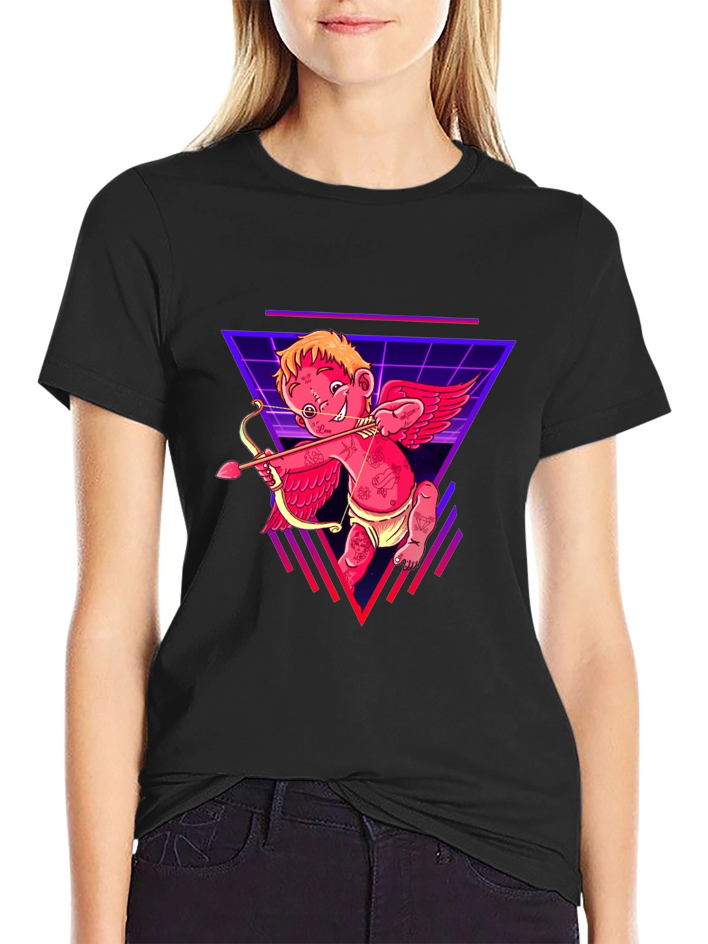 Cupid Graphic Tee - Black Cotton Retro Design