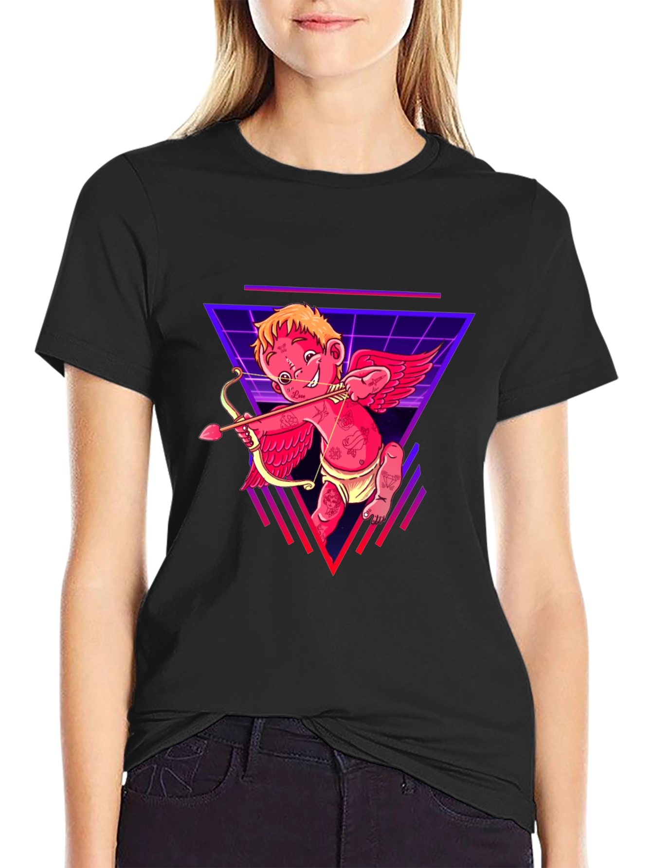 Cupid Graphic Tee - Black Cotton Retro Design