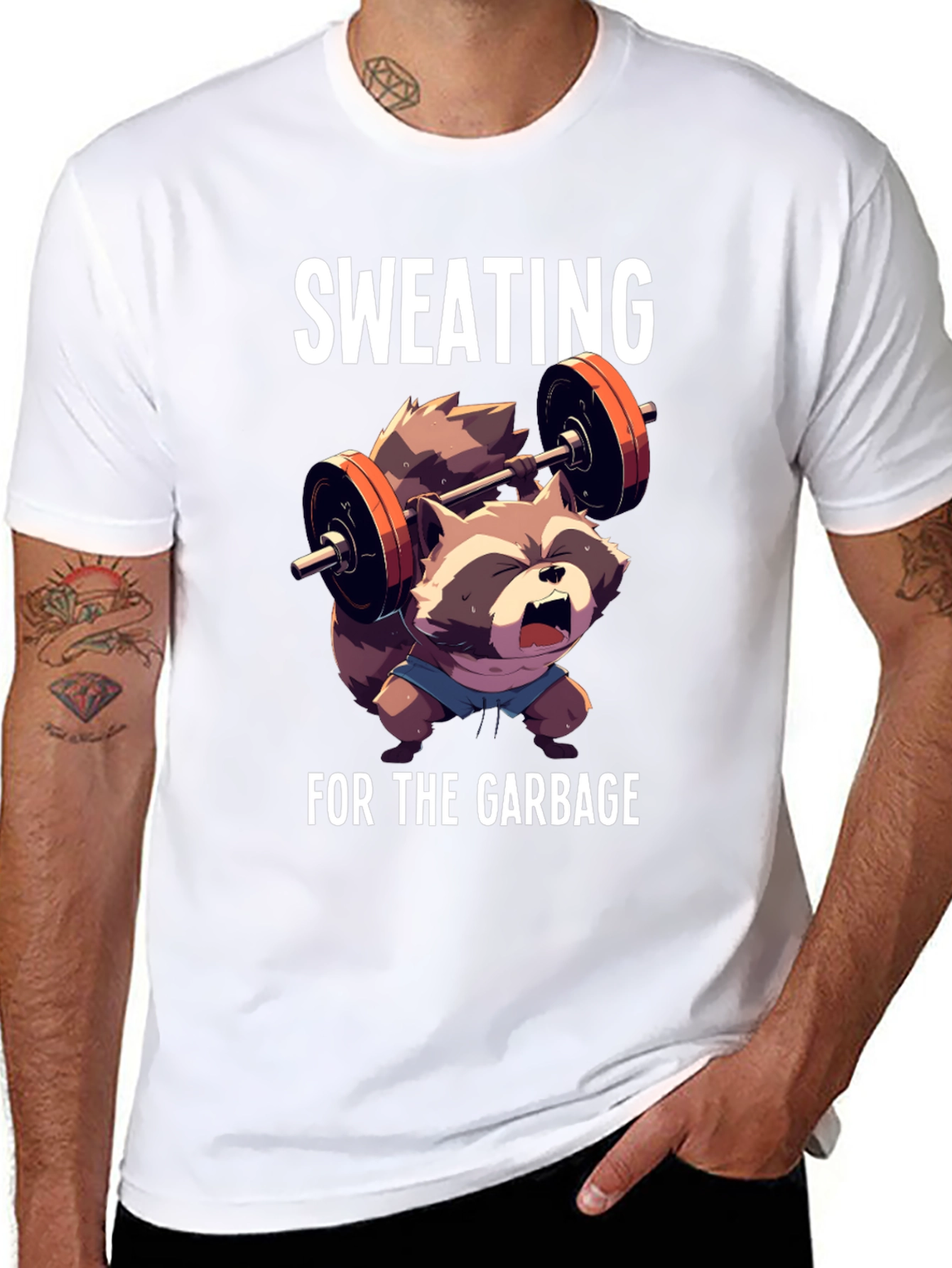 Sweating For The Garbage Funny Raccoon Gym T-Shirt