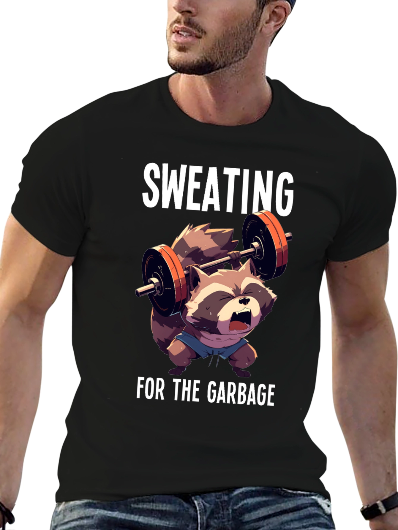 Sweating For The Garbage Funny Raccoon Gym T-Shirt