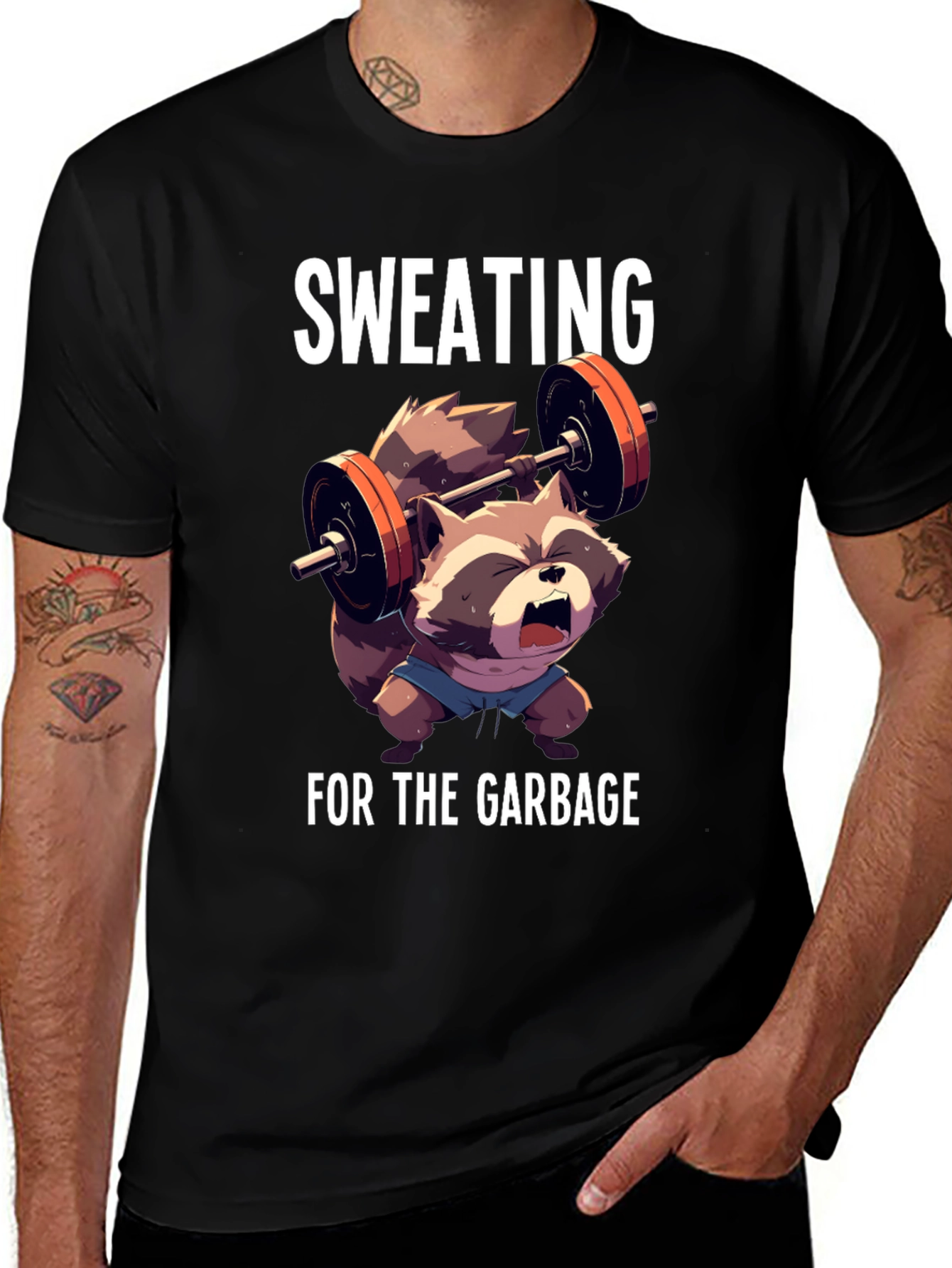 Sweating For The Garbage Funny Raccoon Gym T-Shirt