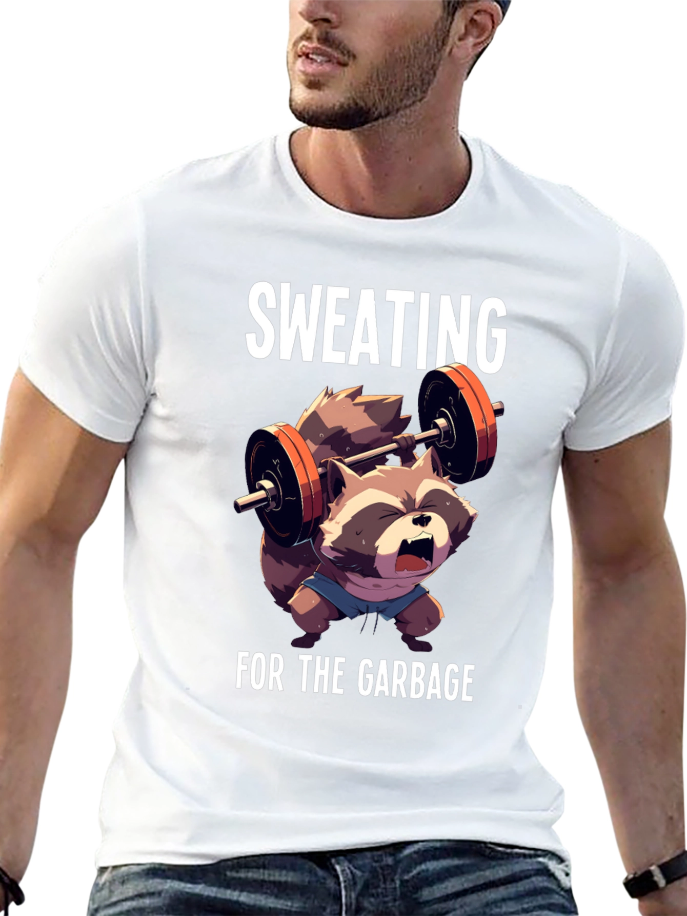 Sweating For The Garbage Funny Raccoon Gym T-Shirt