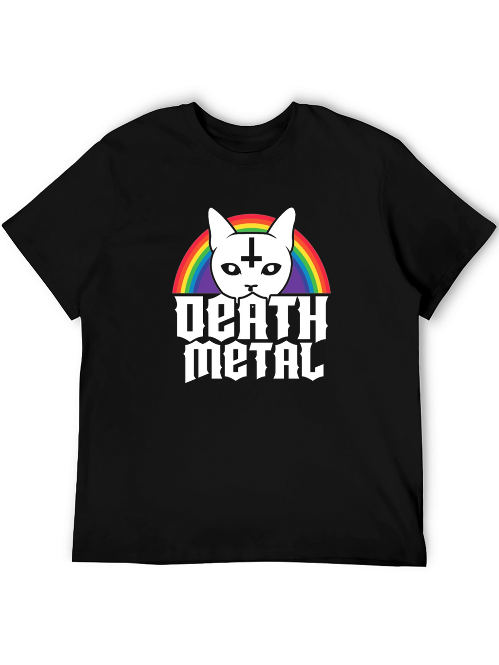 Death Metal Cat T-Shirt - Rainbow Satanic Kitten Tee