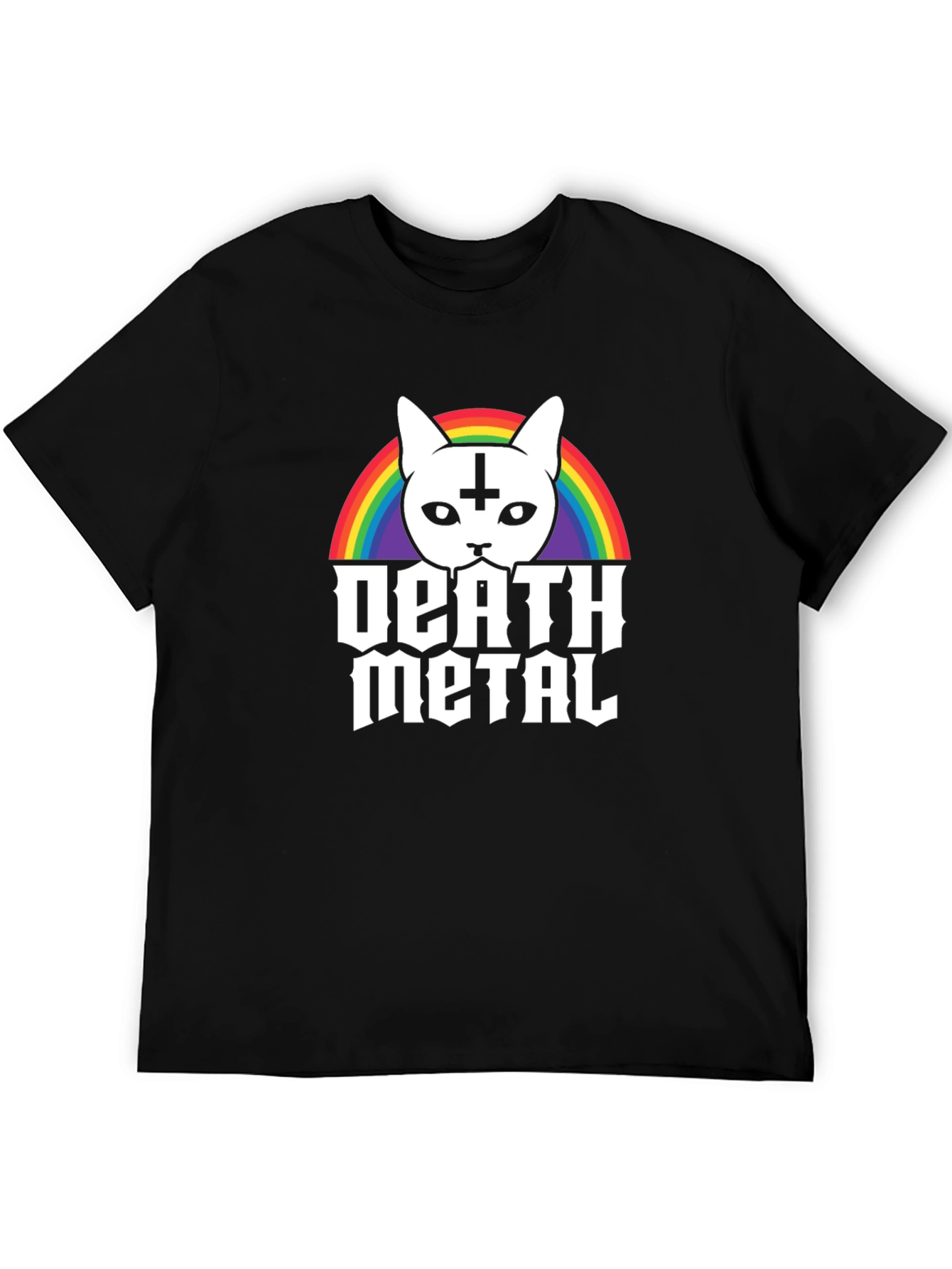 Death Metal Cat T-Shirt - Rainbow Satanic Kitten Tee