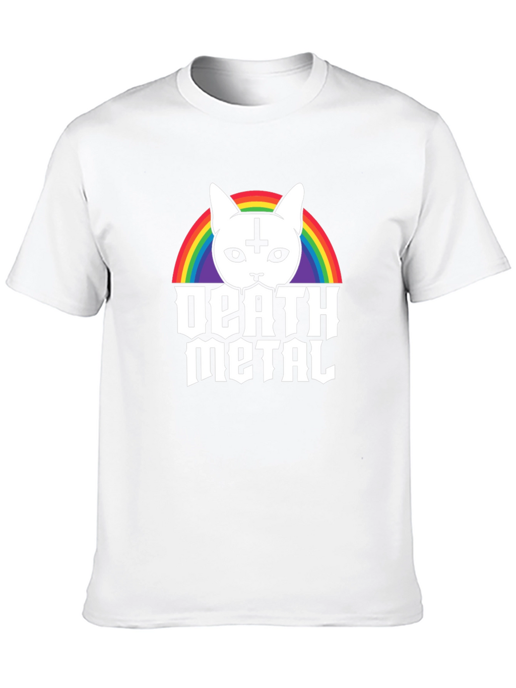 Death Metal Cat T-Shirt - Rainbow Satanic Kitten Tee