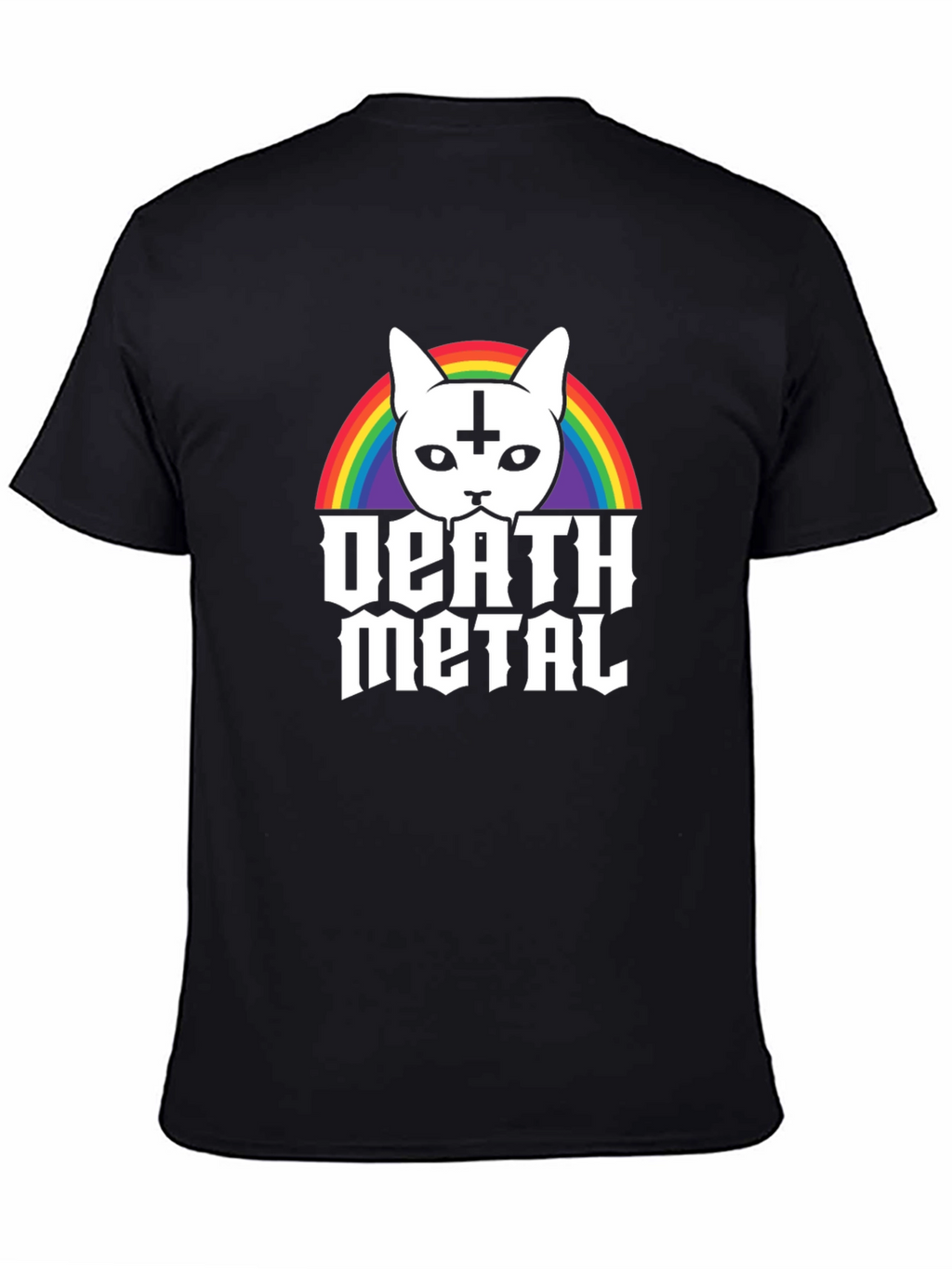 Death Metal Cat T-Shirt - Rainbow Satanic Kitten Tee