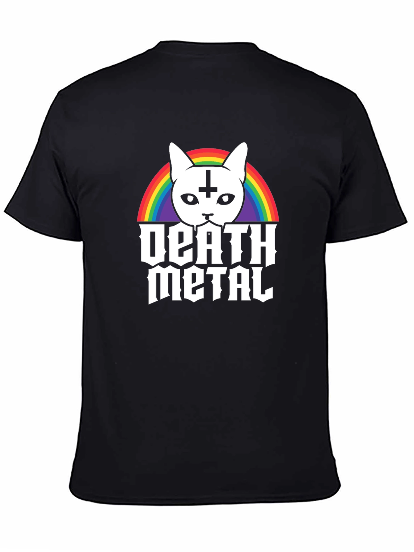 Death Metal Cat T-Shirt - Rainbow Satanic Kitten Tee