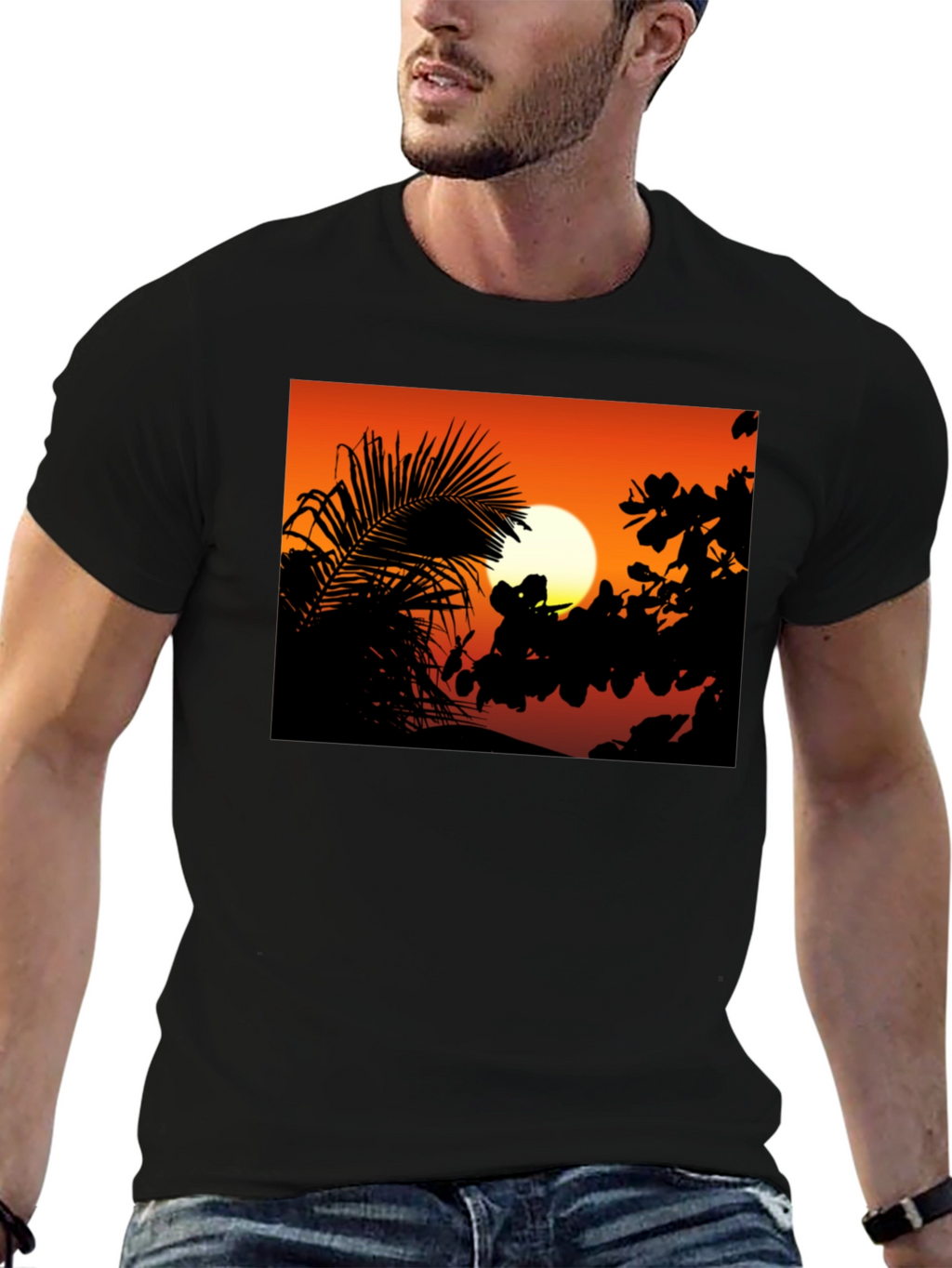 Sunset Silhouette Graphic Tee - Black