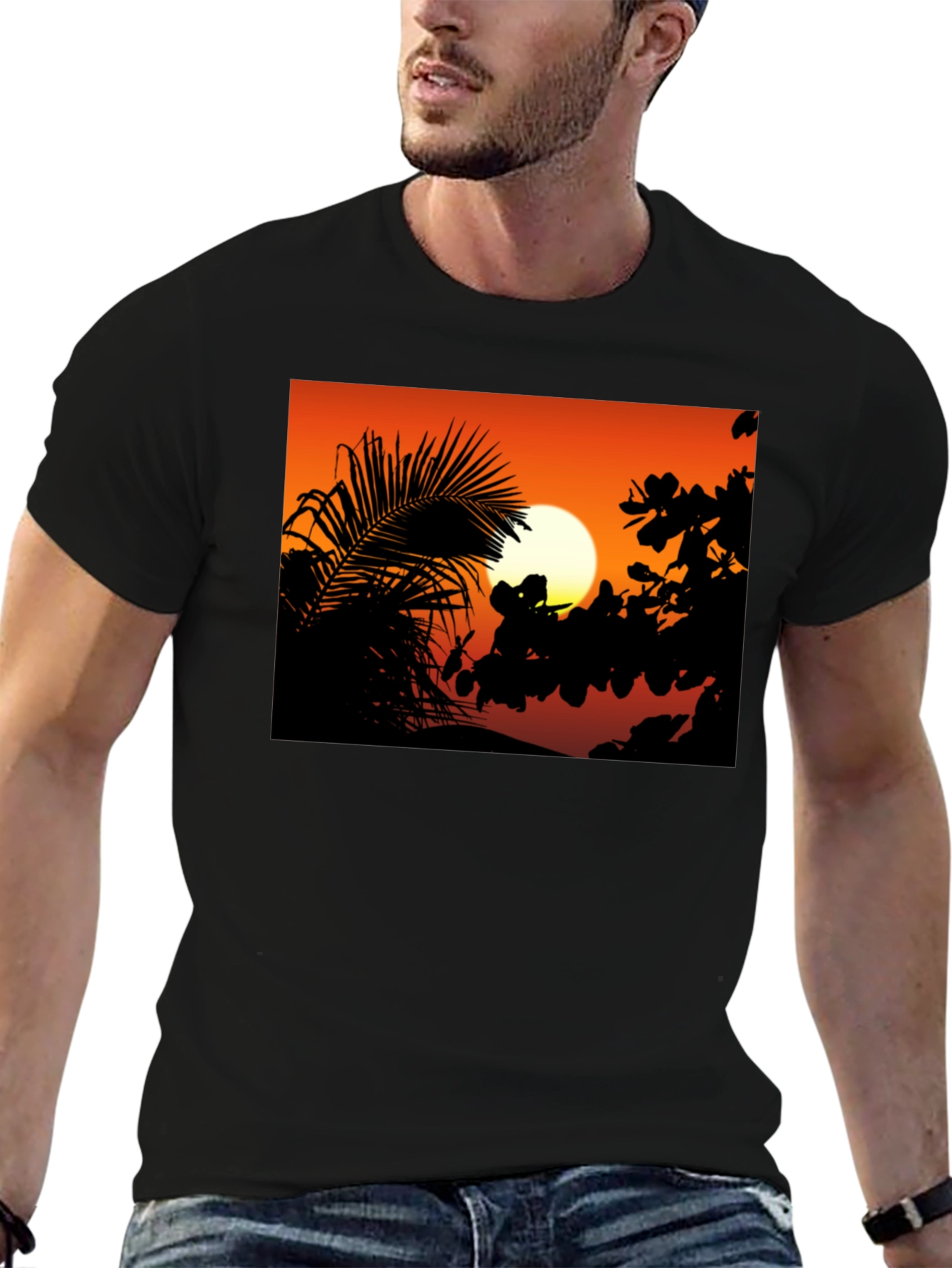 Sunset Silhouette Graphic Tee - Black