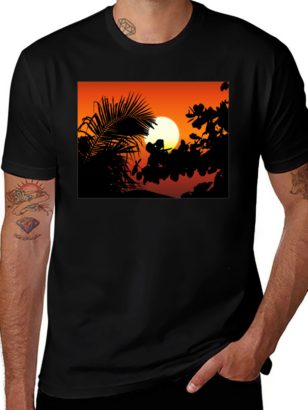 Sunset Silhouette Graphic Tee - Black