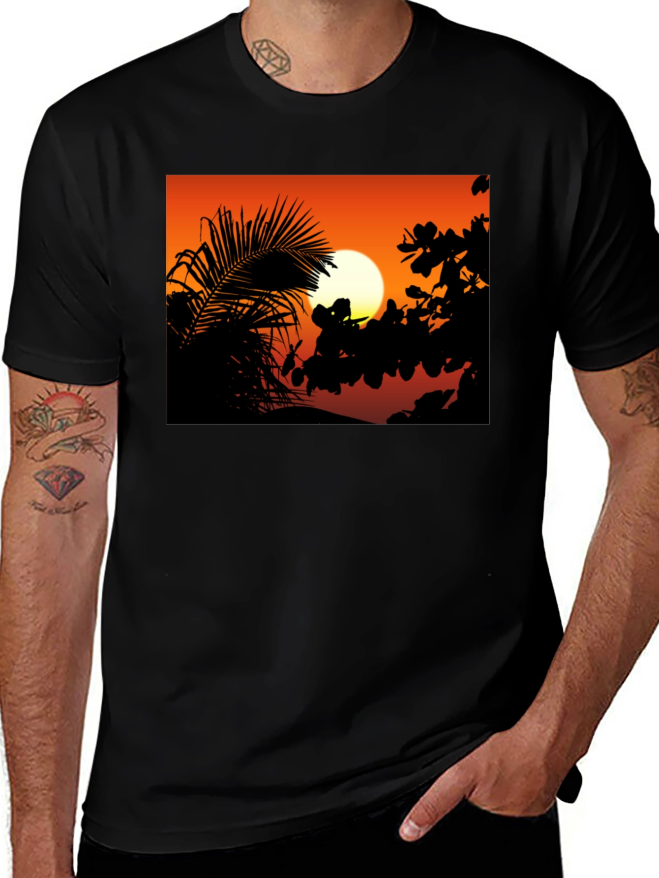 Sunset Silhouette Graphic Tee - Black