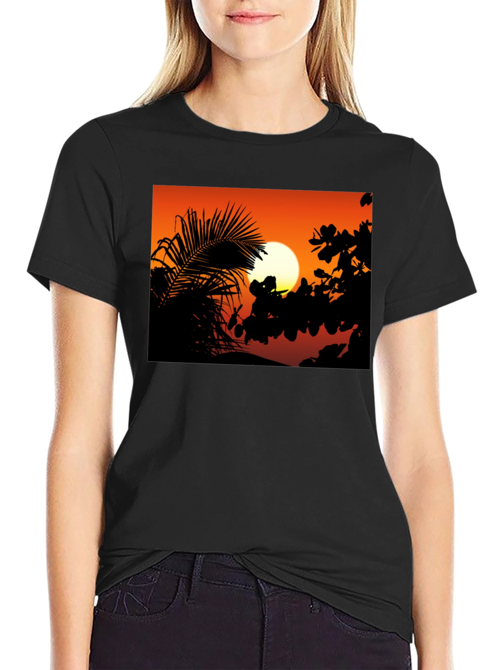 Sunset Silhouette Graphic Tee - Black