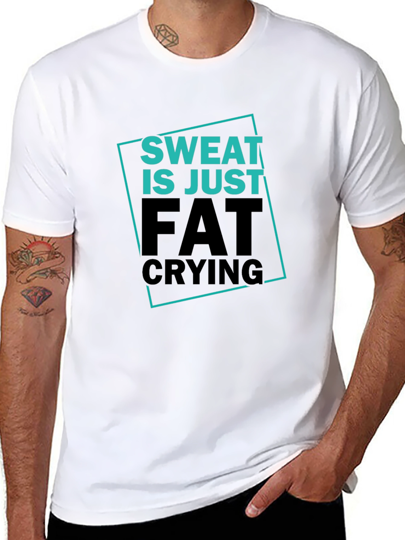 Sweat is Just Fat Crying Graphic Tee - Mens Black T-Shirt