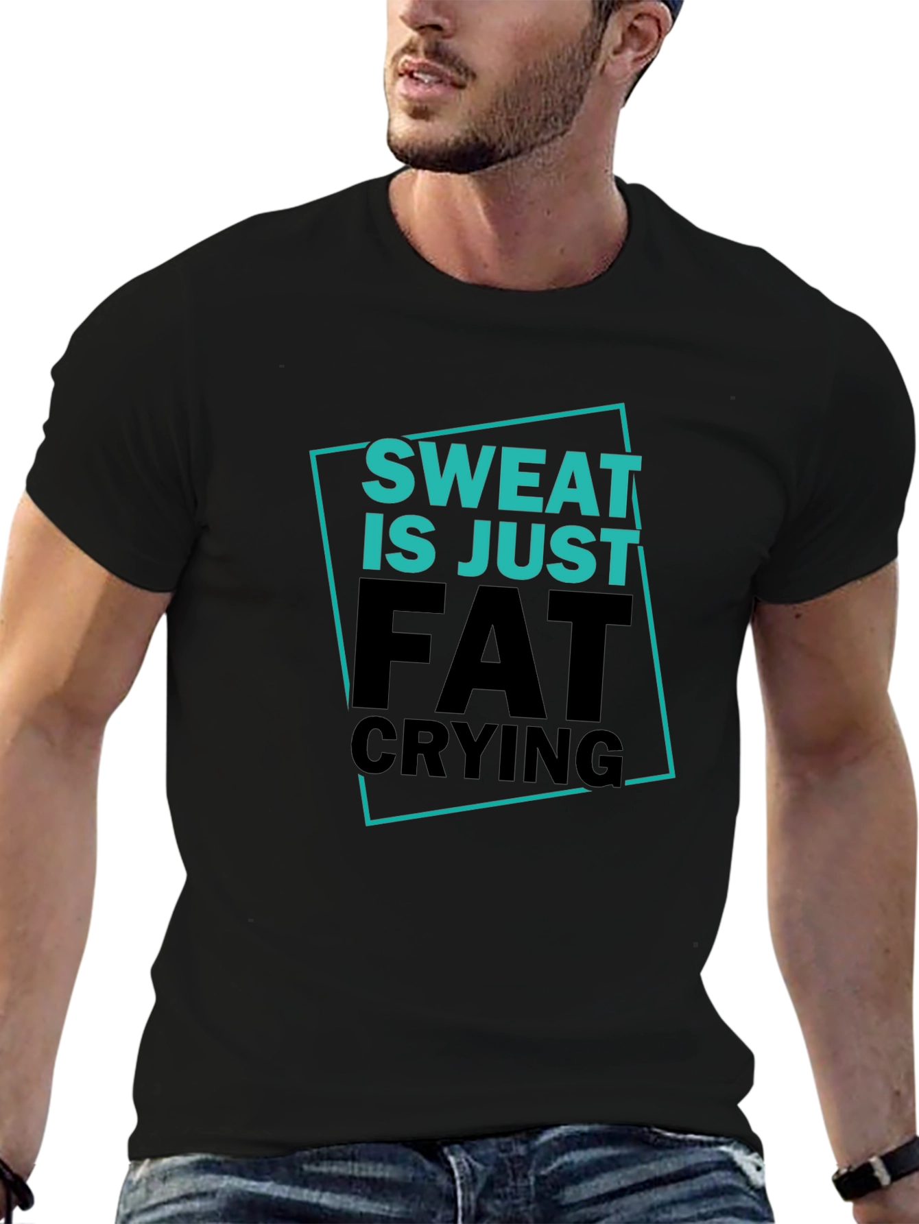 Sweat is Just Fat Crying Graphic Tee - Mens Black T-Shirt