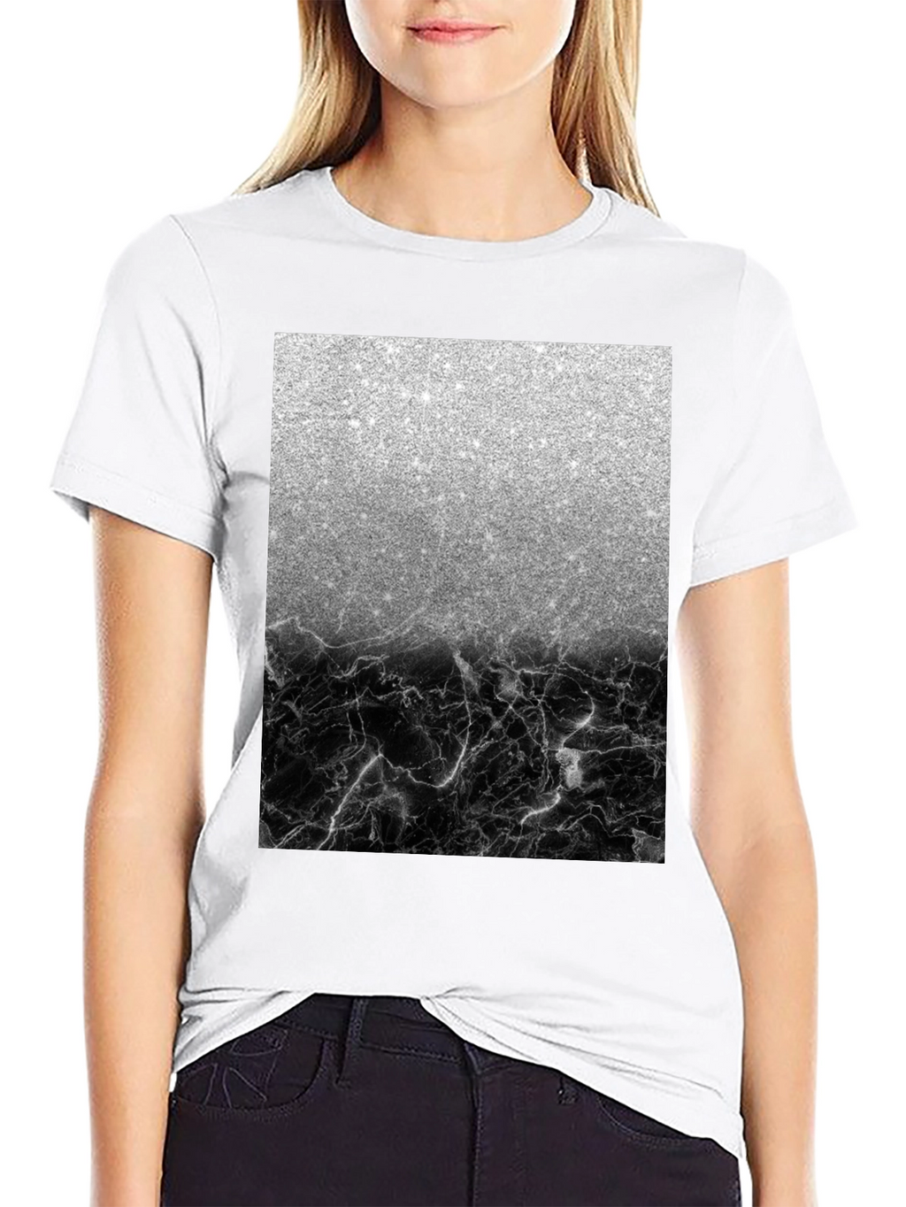 Silver Glitter & Black Marble Mens Tee
