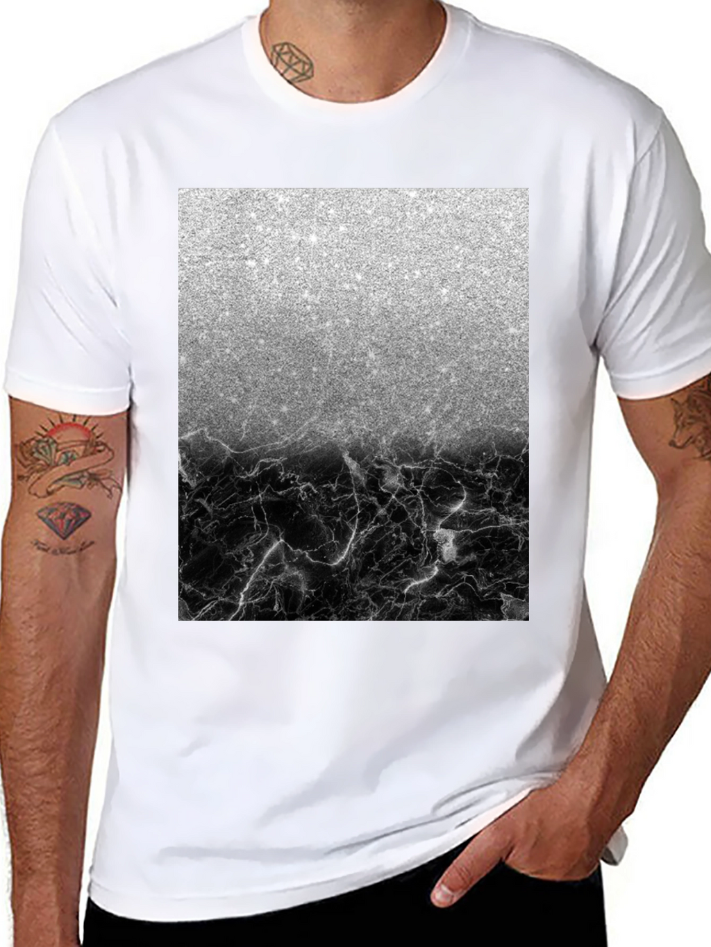 Silver Glitter & Black Marble Mens Tee