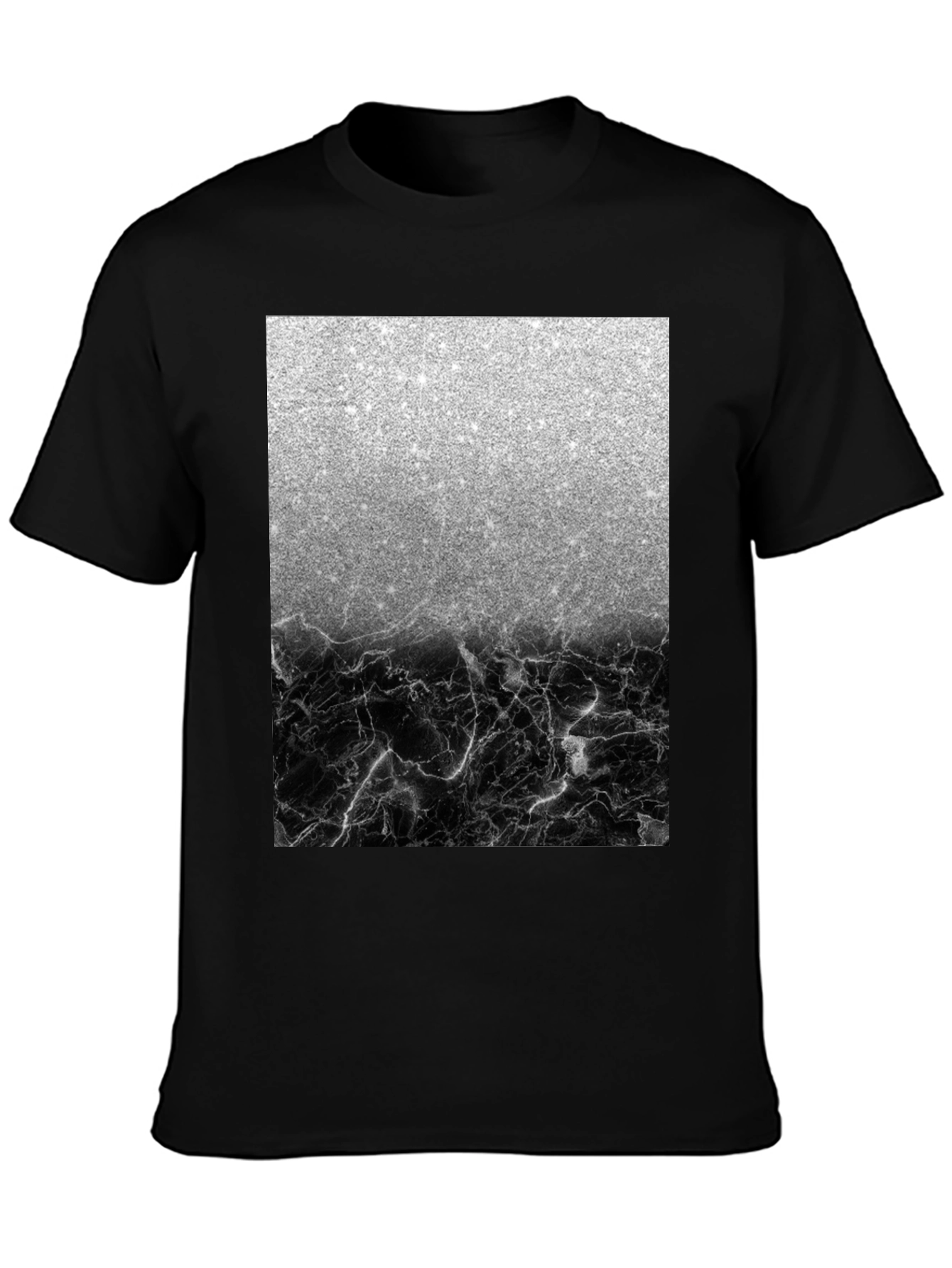 Silver Glitter & Black Marble Mens Tee