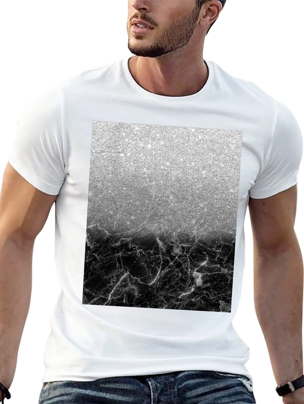 Silver Glitter & Black Marble Mens Tee