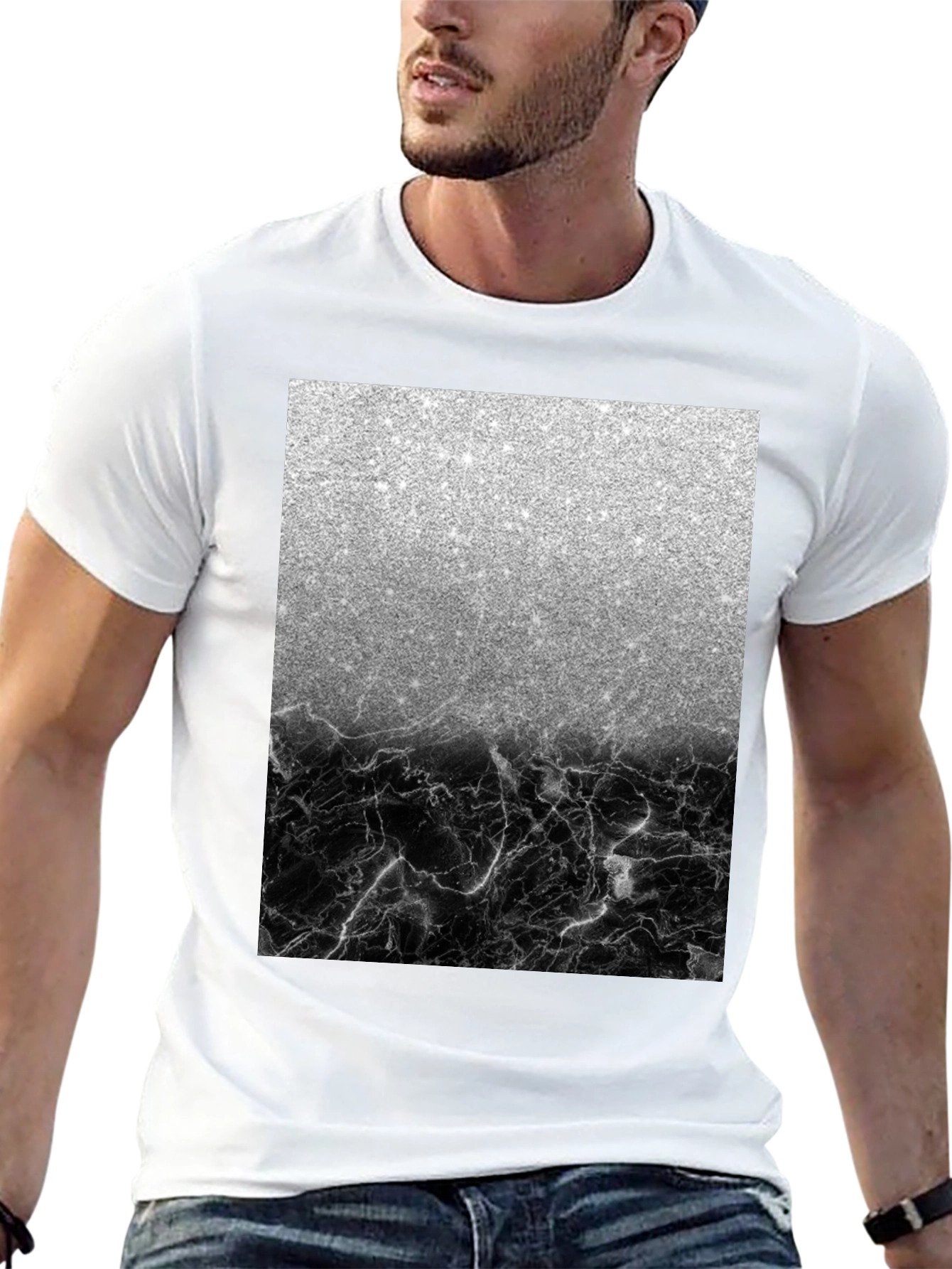 Silver Glitter & Black Marble Mens Tee