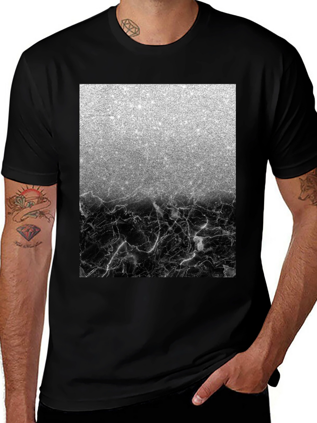 Silver Glitter & Black Marble Mens Tee