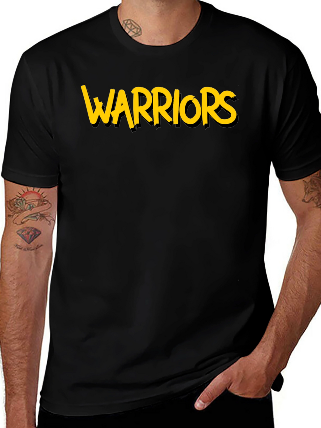 Warriors Graphic Tee - Black Cotton T-Shirt
