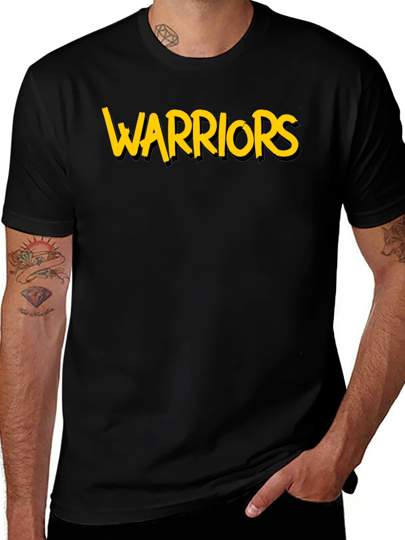 Warriors Graphic Tee - Black Cotton T-Shirt