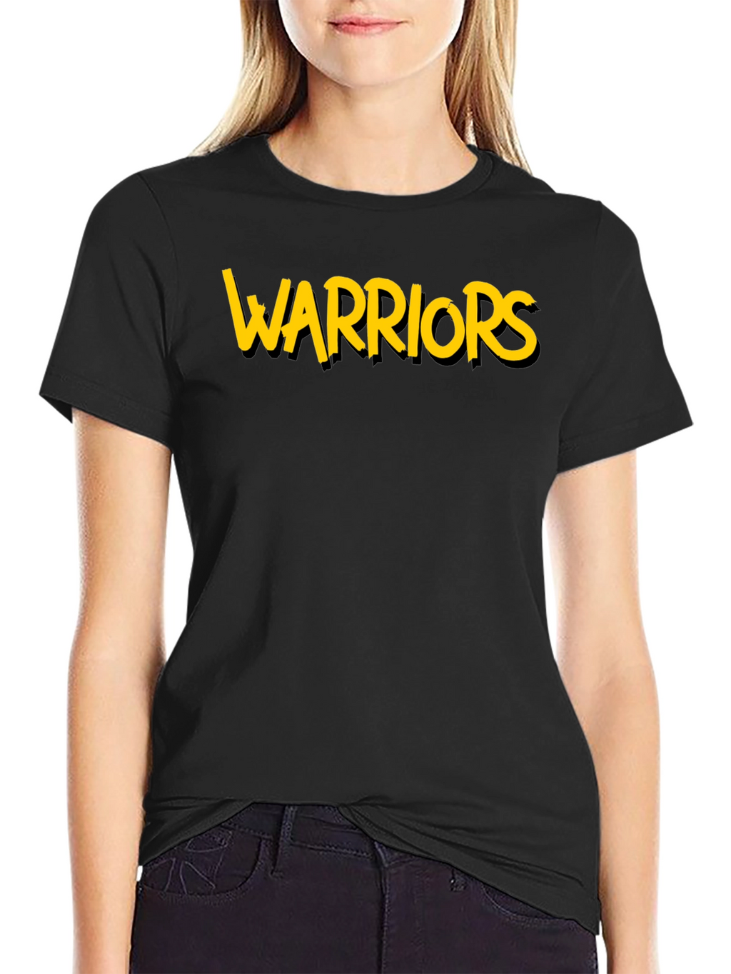 Warriors Graphic Tee - Black Cotton T-Shirt
