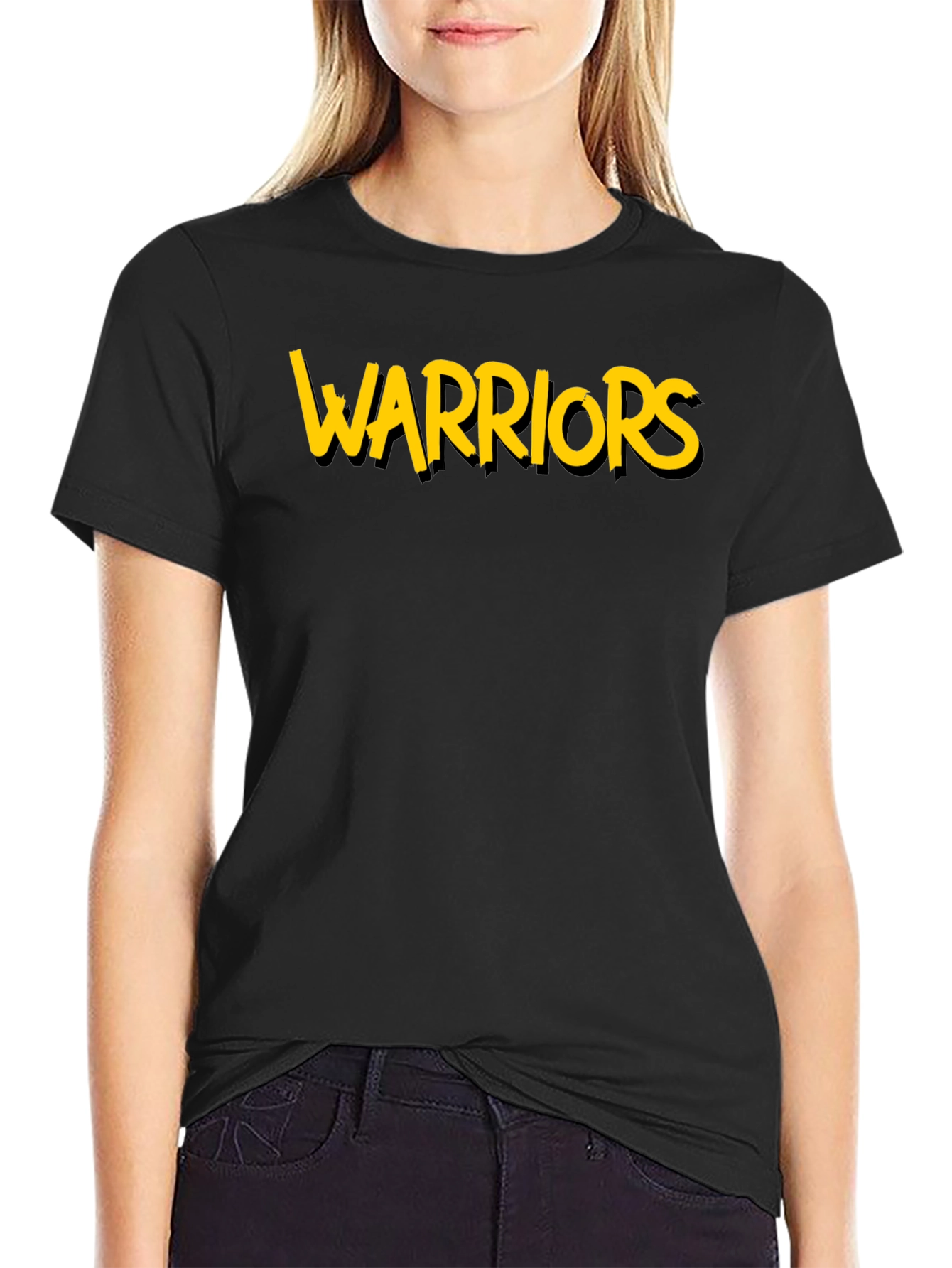 Warriors Graphic Tee - Black Cotton T-Shirt