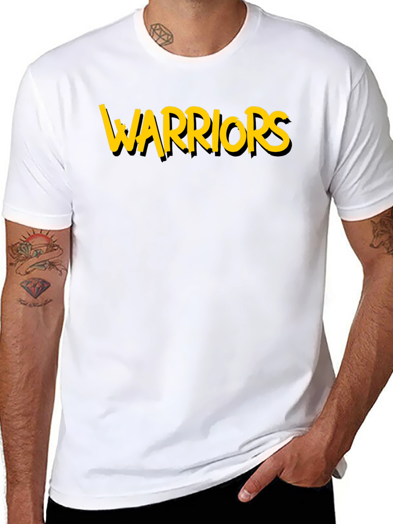 Warriors Graphic Tee - Black Cotton T-Shirt