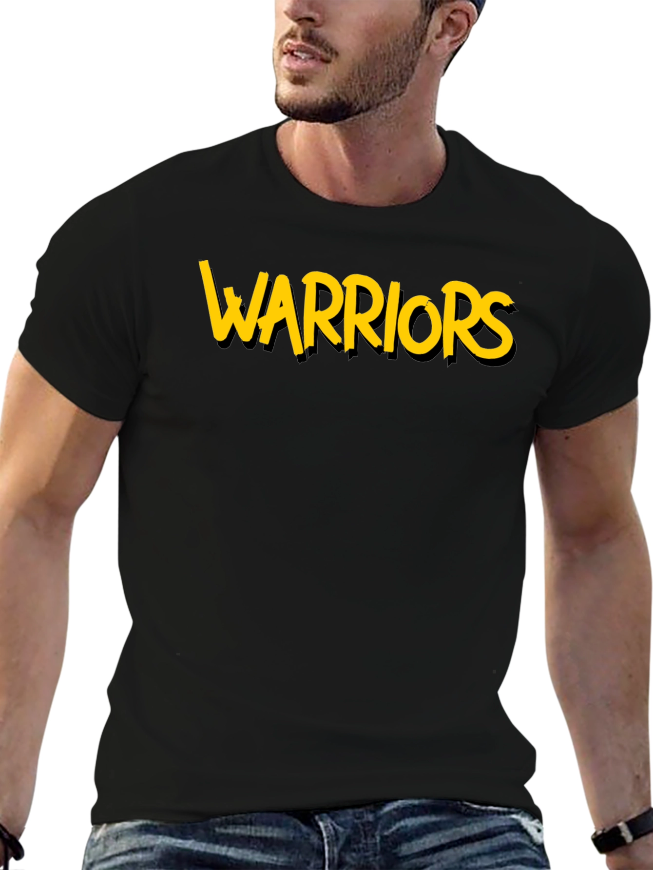 Warriors Graphic Tee - Black Cotton T-Shirt