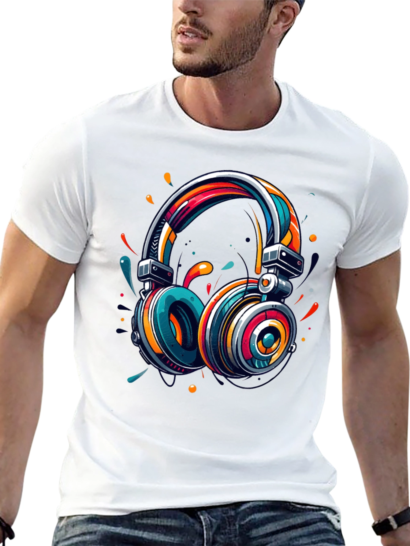Vibrant Headphones Graphic T-Shirt