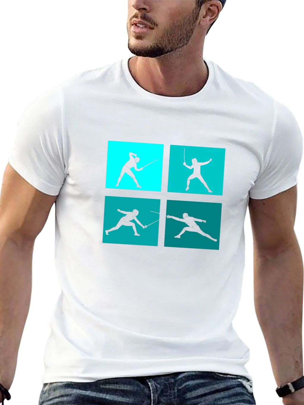 Fencing Silhouette Graphic Tee - Black Cotton Blend