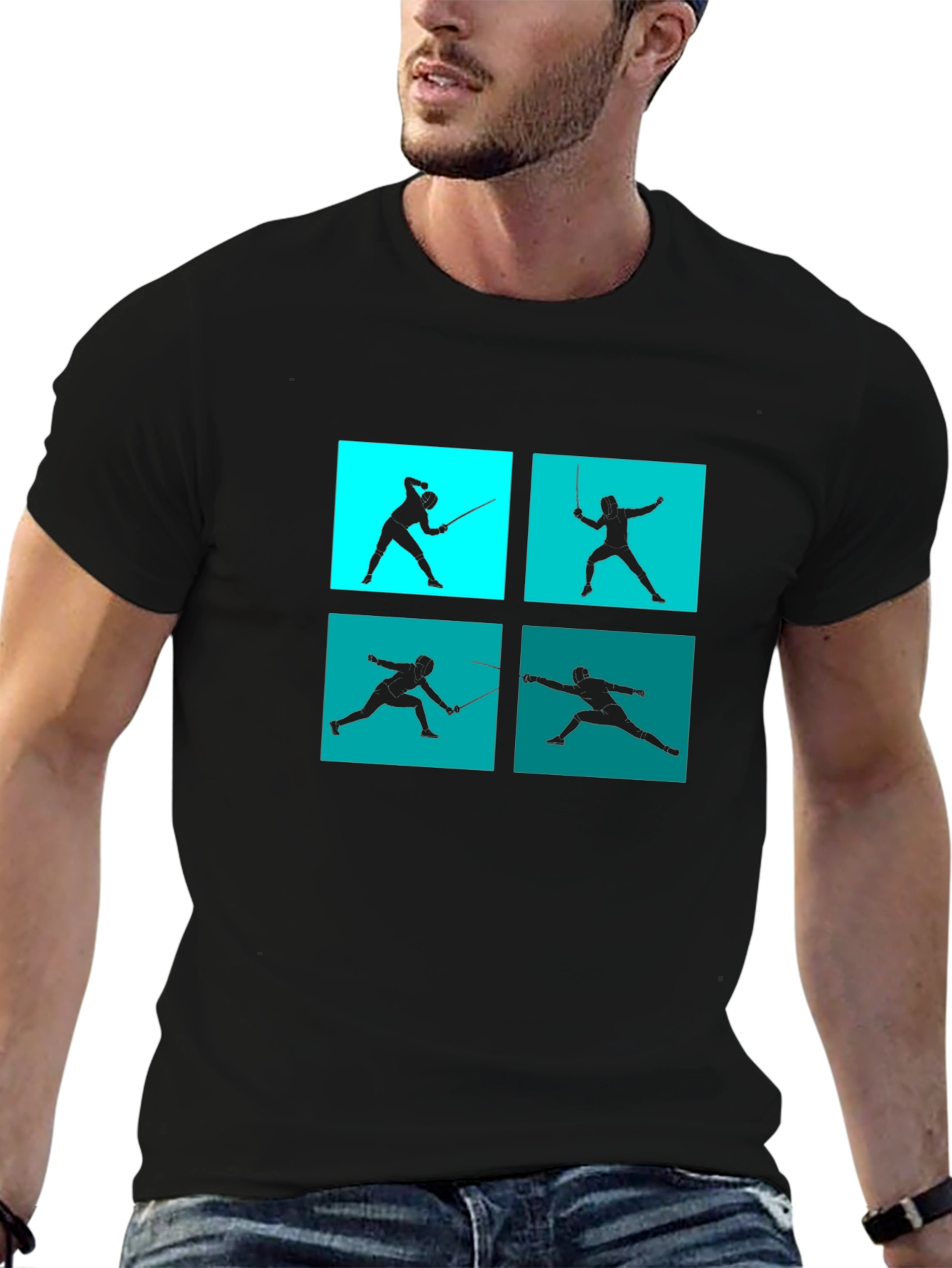 Fencing Silhouette Graphic Tee - Black Cotton Blend