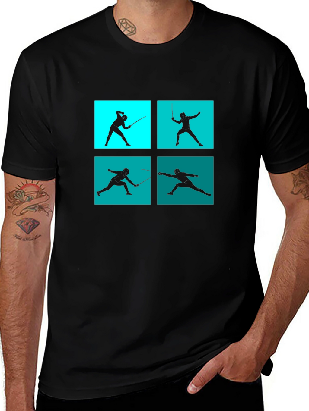 Fencing Silhouette Graphic Tee - Black Cotton Blend