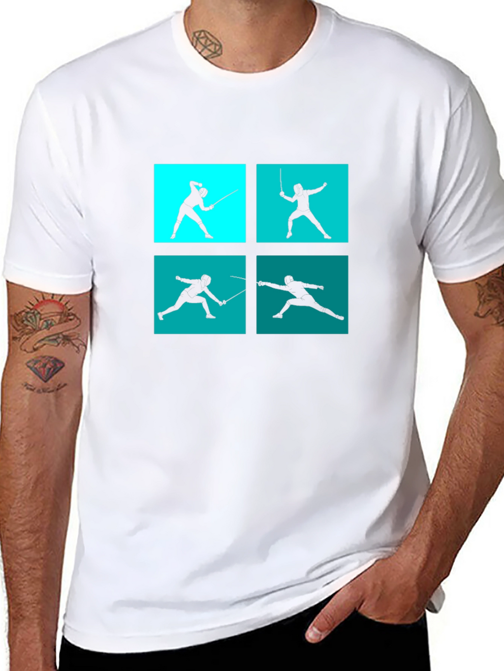 Fencing Silhouette Graphic Tee - Black Cotton Blend