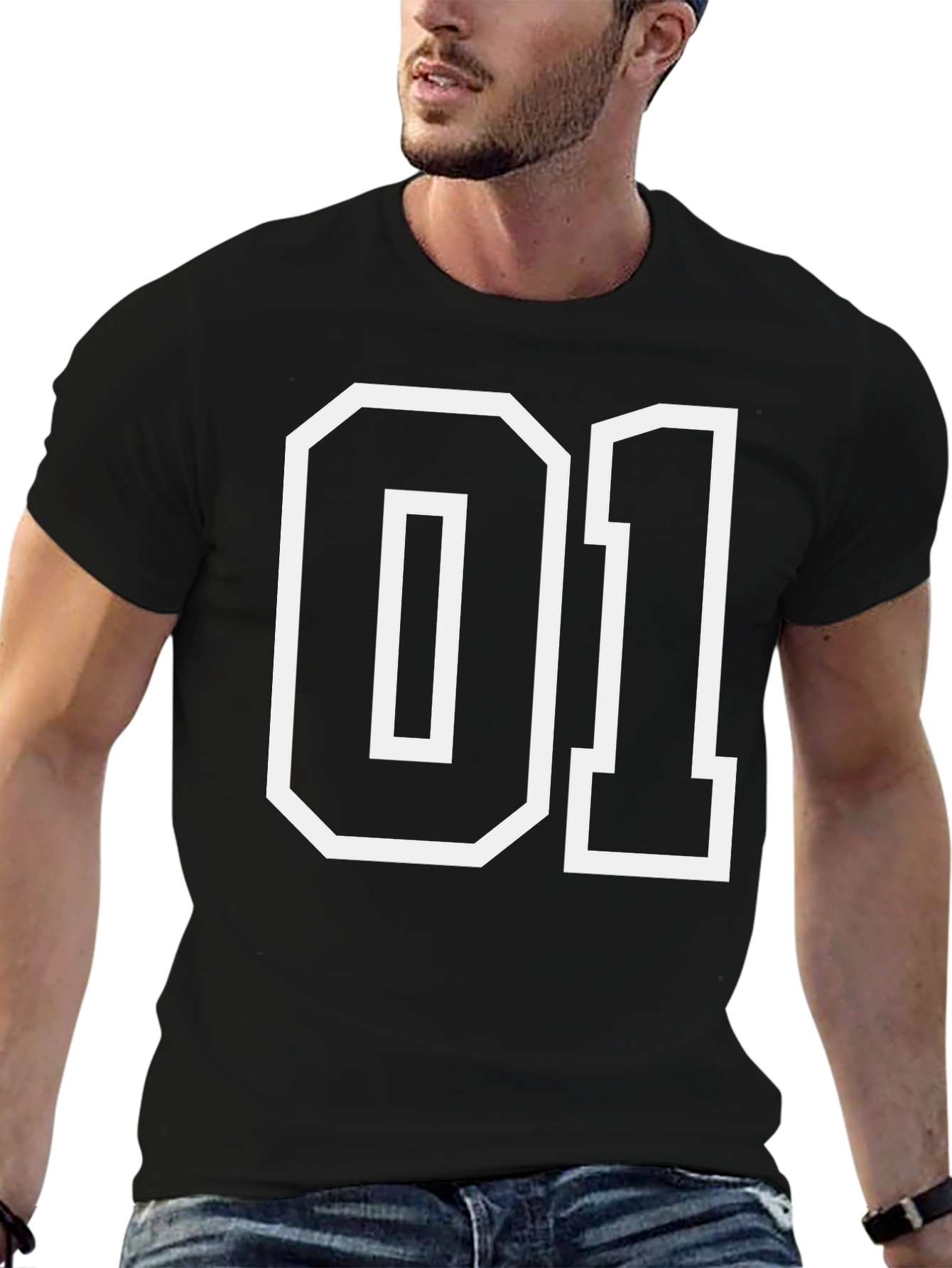 Black 01 Graphic Tee - Bold Number Design