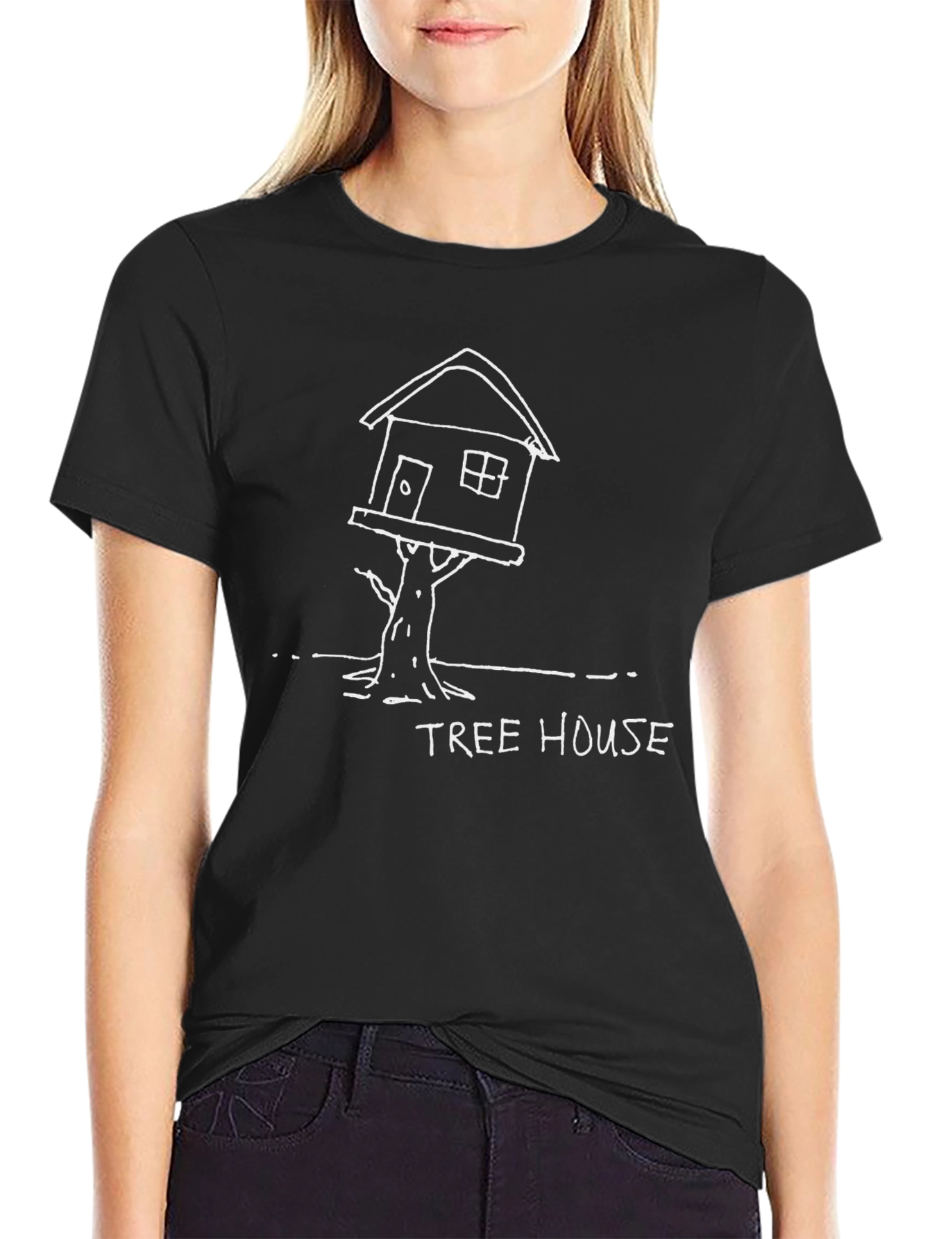 Mens Black Tree House Graphic Tee