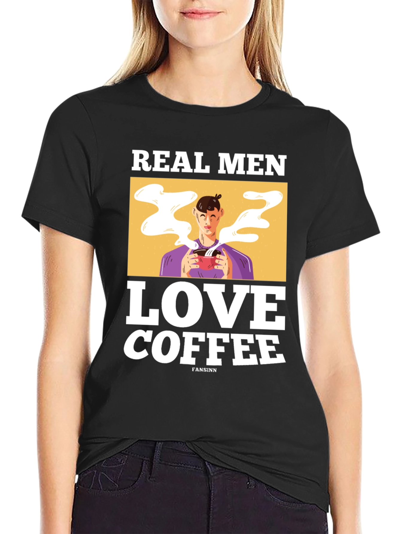 Real Men Love Coffee Graphic Tee - Black Cotton T-Shirt