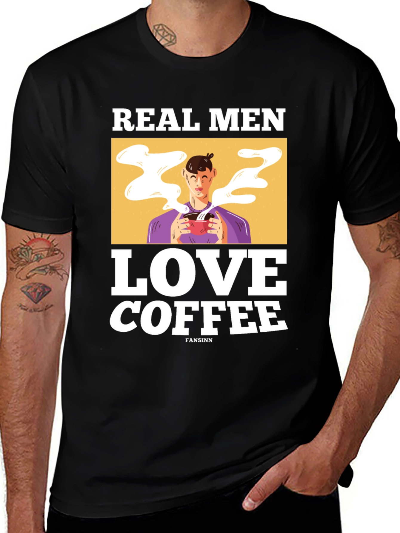 Real Men Love Coffee Graphic Tee - Black Cotton T-Shirt