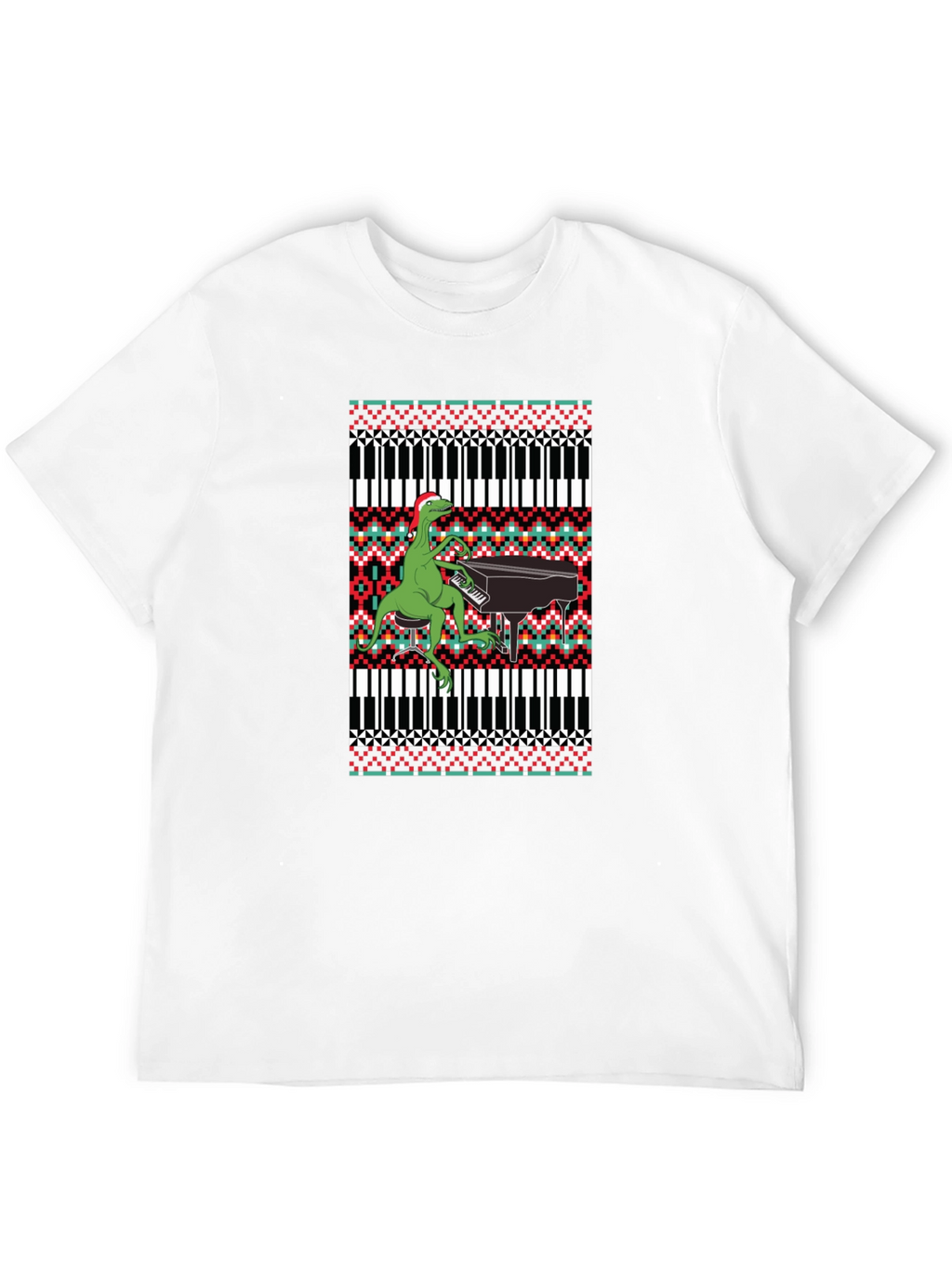Dinosaur Piano Ugly Christmas Sweater T-Shirt
